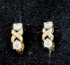 Gold Sterling Silver Earrings 925 CZ Round X Twisted Hoop Gift for Her