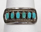 Vintage Native American Navajo Sterling Silver Row-Style Turquoise Ring Sz: 7.5