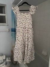 100% Cotton White Floral Maxi Dress, Size Small, Ruffles, With Pockets
