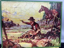 Vintage Walzer Tray Puzzle Cowboy Protecting A Fawn With Weapon Drawn Rare