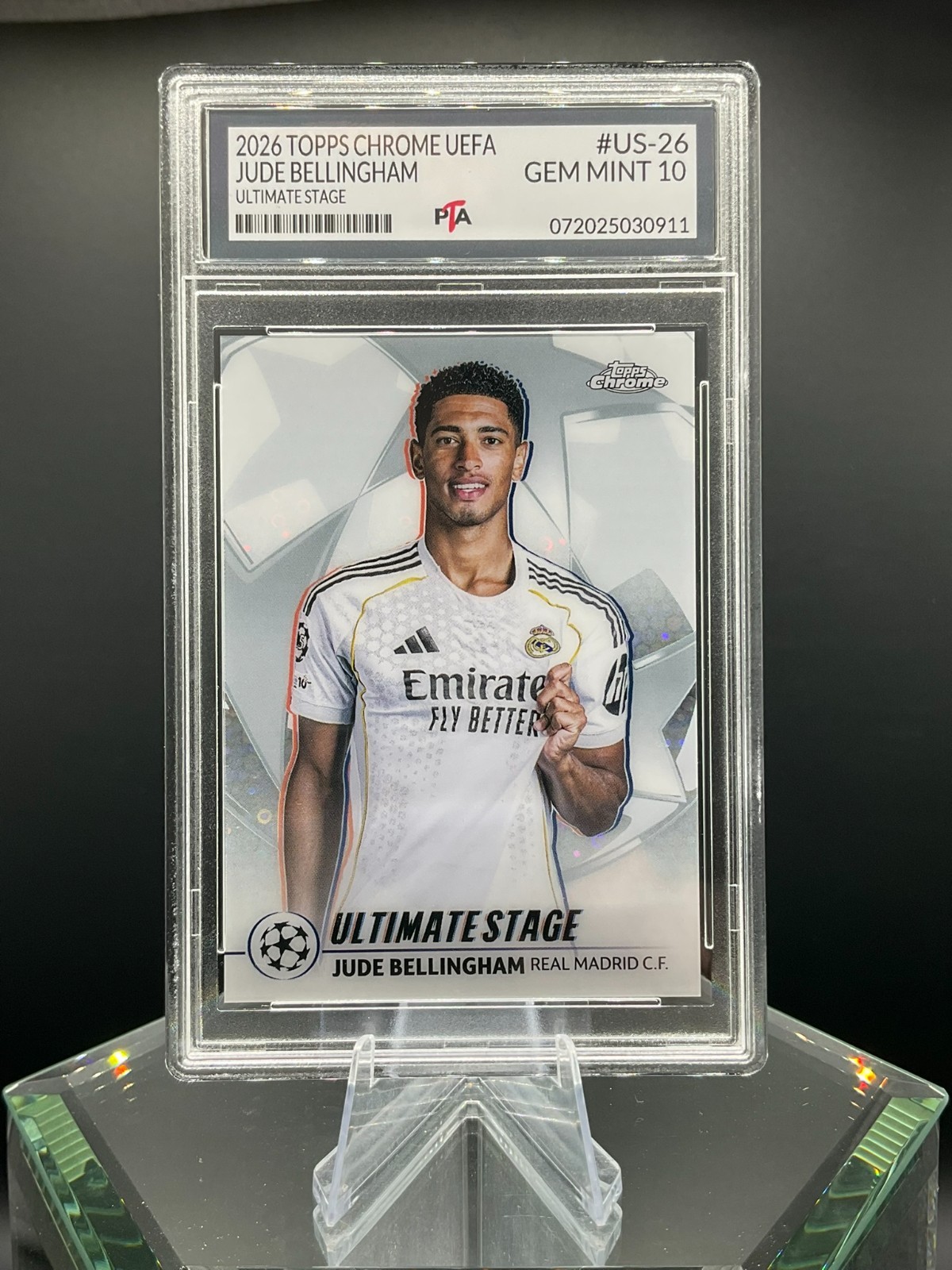 2026 Topps Chrome UEFA Jude Bellingham RARE ULTIMATE STAGE GEM MINT PTA 10🔥