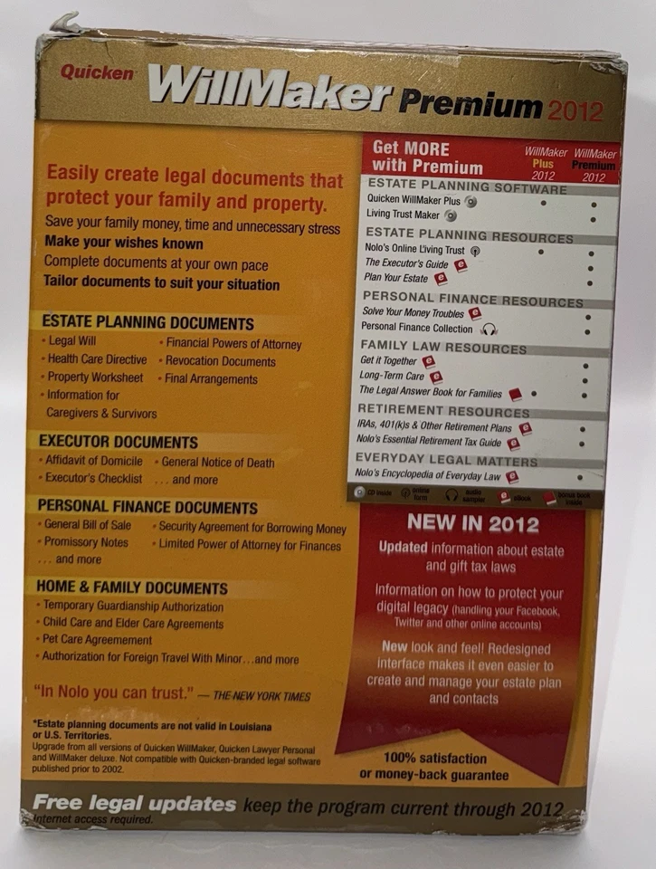 Will Maker Premium 2012 Quicken NOLO Estate Planning Will Powers of Attorney New - Image 2 of 3