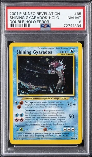 2001 POKEMON NEO REVELATION DOUBLE HOLO ERROR #65 SHINING GYARADOS-HOLO PSA 8