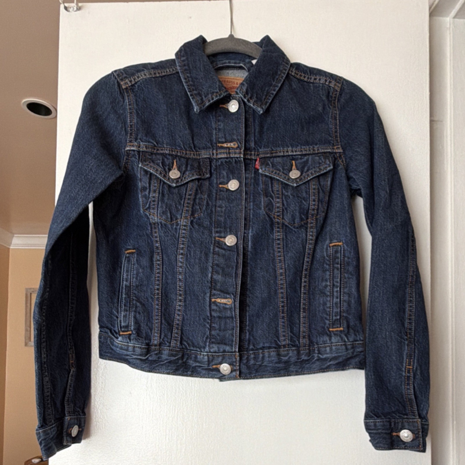 Levi's Blue Collared Button Jean Jacket Pockets S… - image 1