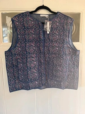 Rae Feather pink blue batik reversible quilted cotton gilet L - approx 16/18 - Image 1 of 4