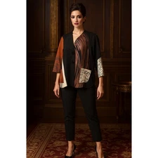 Ali Miles Petite Medium Artsy Patchwork Jacket Mixed Print Abstract Oversized