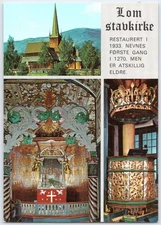 Lom Stavkirke Norway Vintage Postcard Restored 1933 Historic Church