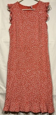 Housedress Shift Style Ruffle Sleeve Hem Knee Zip Back M Viscose Poly Old Navy