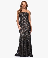 Xscape Strapless Mermaid Gown 2 Black Nude Lace Up Back Allover Lace NWT 349