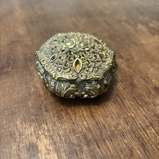 Vintage Hexagonal Japan Farrington Trinket Box Ornate With Velvet Lining