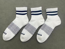 3 Pairs Bombas Men's Solid Quarter socks Size Large 9-13 Blue Stripe White