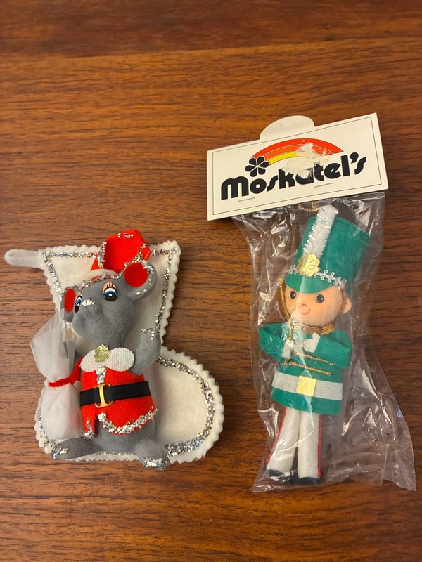 Vintage Christmas Ornaments, 1 Mouse and 1 Toy Soldier   New Old Stock    Japan