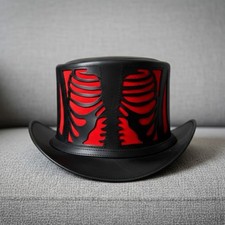 Black Red Skeleton Gothic Steampunk Leather Costume Victorian Halloween Top Hat
