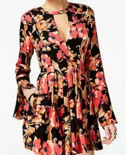NWT $98 Free People Tegan Long Bell Sleeve Floral Mini Dress Black Combo 4