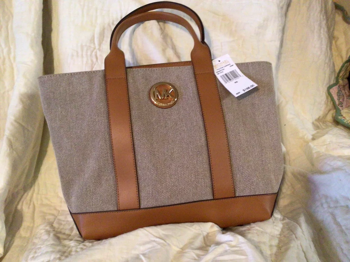 MICHAEL KORS HANDBAG BEIGE LEATHER AND CANVAS LARGE NWT eBay