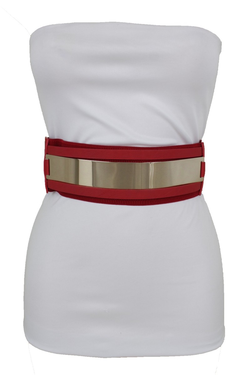 red belts for dresses Cbgelrt Wide Leather Belts for Women Plus Size Elastic Stretch Waist Belt for Jeans Dress Jacket Sweater with Pin Buckle Waistband, Red
