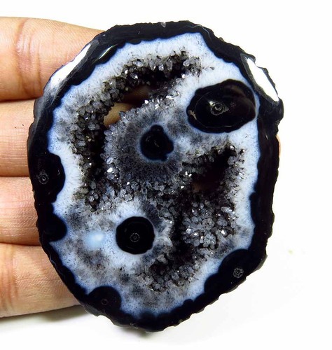 Natural Slice Agate Gemstone Loose Best Black Druzy Geode agate Cabochon BS#F - Picture 36 of 179