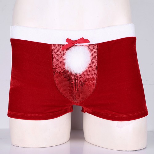 Mens Velvet Christmas Bikini Briefs Santa Claus Costume Lingerie Thong Underwear - 第 16/31 張圖片