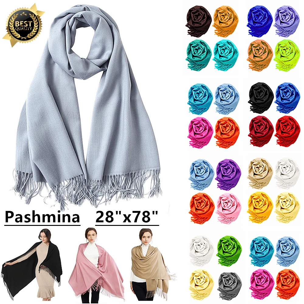 Solid Silky Pashmina Shawl Long 78x28 Wrap Stole Wool Feel Silk Blend  Scarf