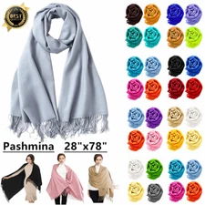 Solid Silky Pashmina Shawl Long 78"x28" Wrap Stole Wool Feel Silk Blend Scarf