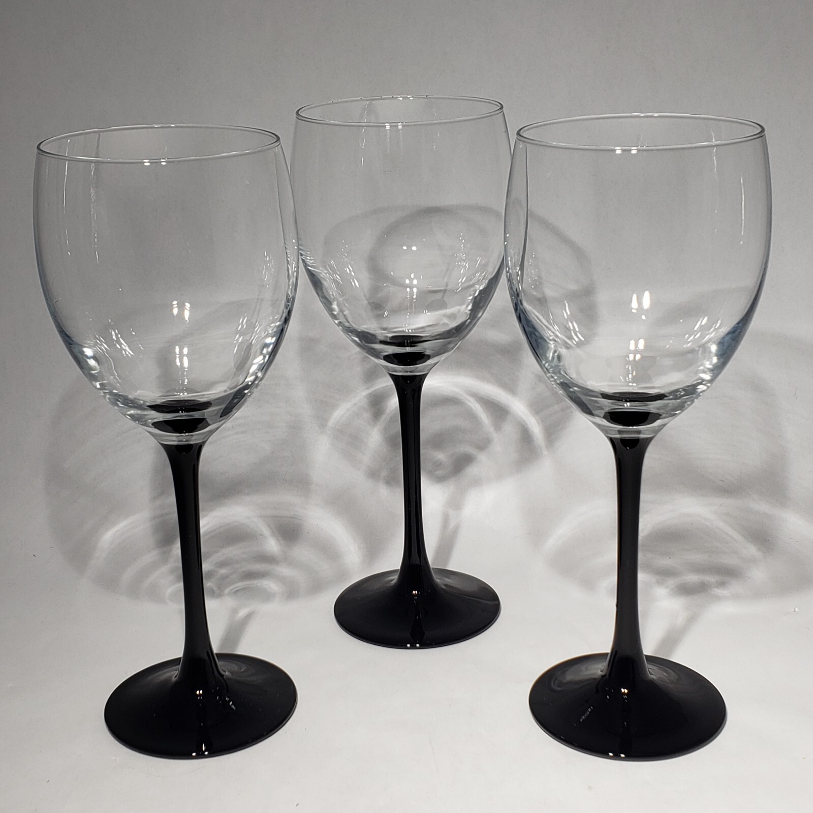 Set of 3 Luminarc France Black Stemmed Wine Glasses 8" Black Tie Event 11 oz eBay