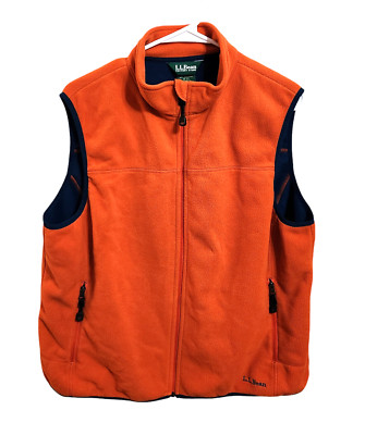 L.L. Bean Factory Store Polartec Fleece Vest Orange Blue Trim Pockets Womens XL