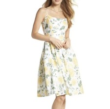 Rare GAL MEETS GLAM Abigail Painted Aster Floral White Fit & Flare Dress Size 4