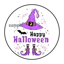 30 HAPPY HALLOWEEN WITCH ENVELOPE SEALS LABELS STICKERS 1.5" ROUND PARTY FAVORS