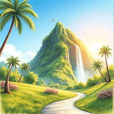 Digital picture Green mountain waterfall printable file