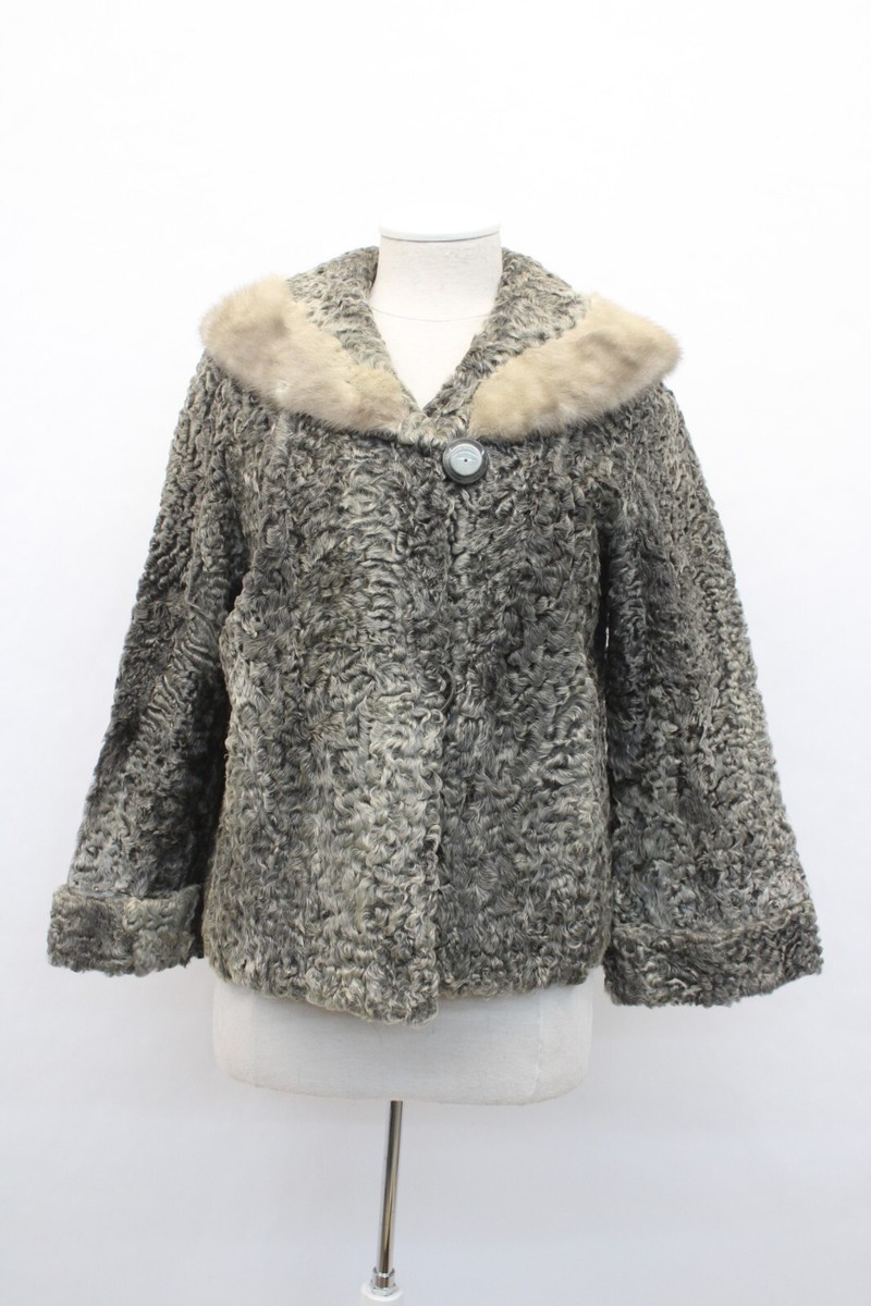 SCRAP ITEM: GRAY CURLY LAMB & MINK FUR JACKET COAT SIZE N/A