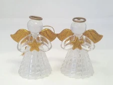 Angel Ornament Figurine Lot 2 Acrylic Gold Tone Wings Light Insert Vtg 2.75" 