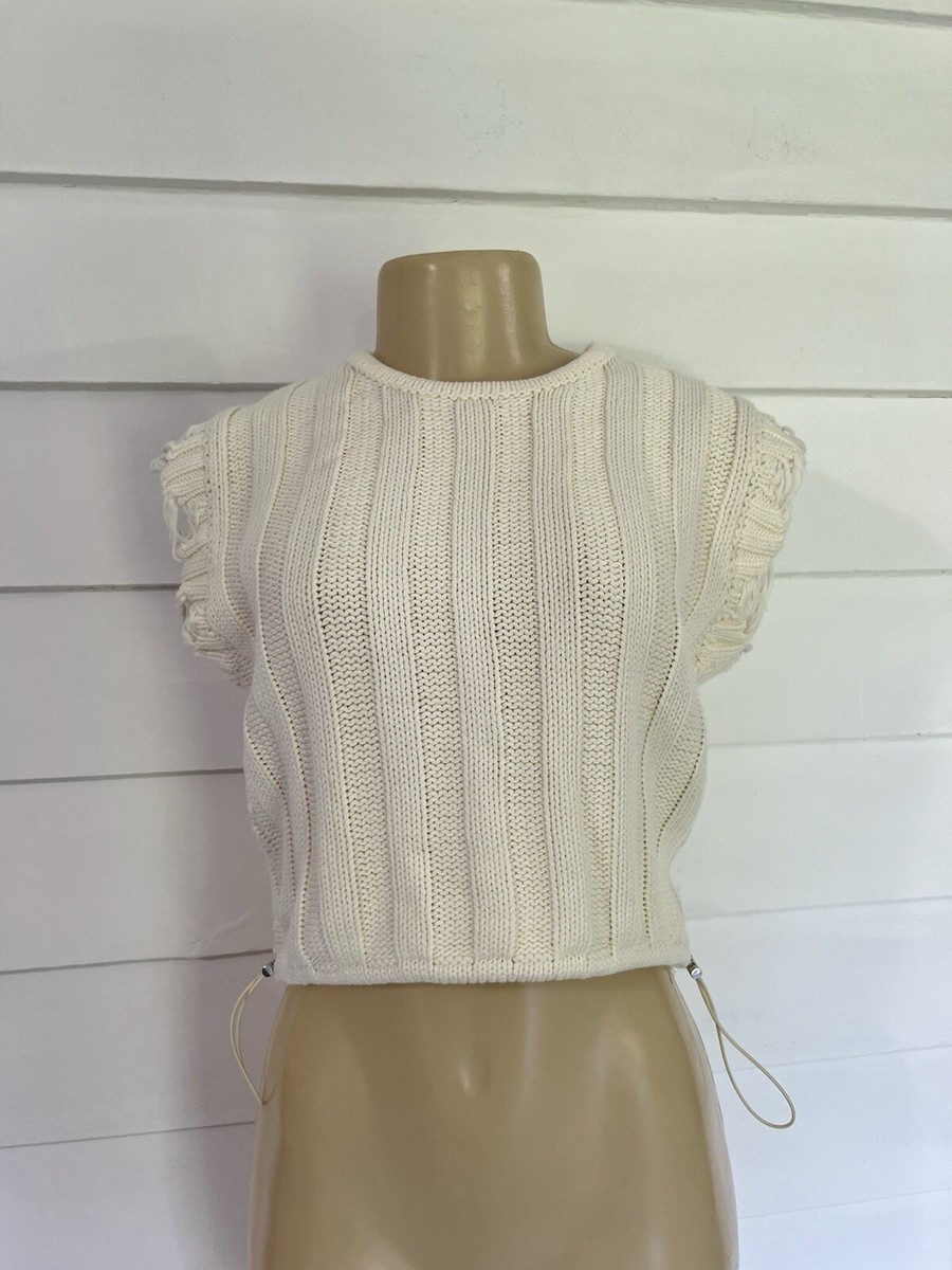 New ZARA Women Off White Pullover Sleeveless Knit Sweater