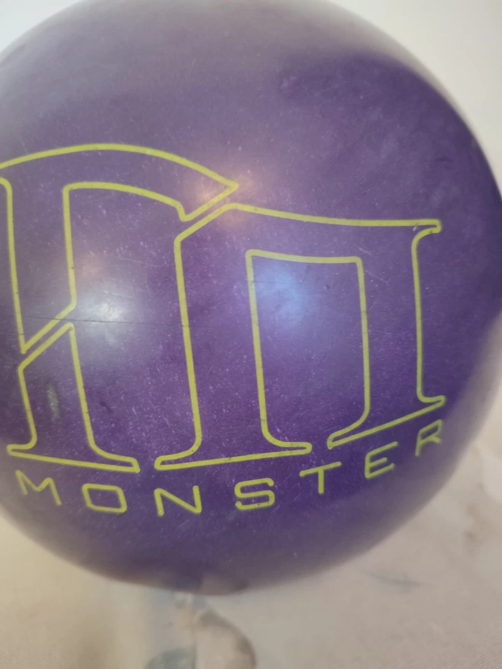 Brunswick Monster 12 Pound Bowling Ball Purple Green Made In USA Vintage Retro - Image 2 of 4