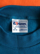Vtg 80s Hanes Plain Turquoise Raglan Sweatshirt M Blank 50/50 Cotton Acrylic