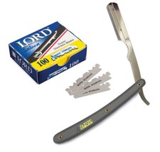 Stainless Steel Gray Straight Edge Barber Razor 100 Lord Single Blades By Cs