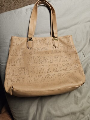 Steve Madden Bucket Bag Large Leather Tan Purse Trendy Classy Roomy Madden  Logo