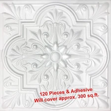 Ceiling Tiles, Glue Up, 20" x 20", REGAL White, 120 PIECES & 10 Tubes ADHESIVE
