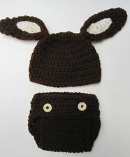 BABY HAT BUNNY DIAPER COVER SET CROCHET knit infant toddler beanie photo prop
