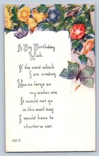 Vintage Floral Butterfly Birthday Postcard 3.5x5.5 Inches