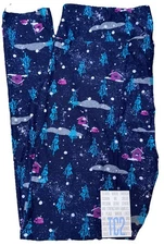 NEW LuLaRoe TC2 (18+) Navy Blue Purple Houses Trees Snowflake Christmas Leggings
