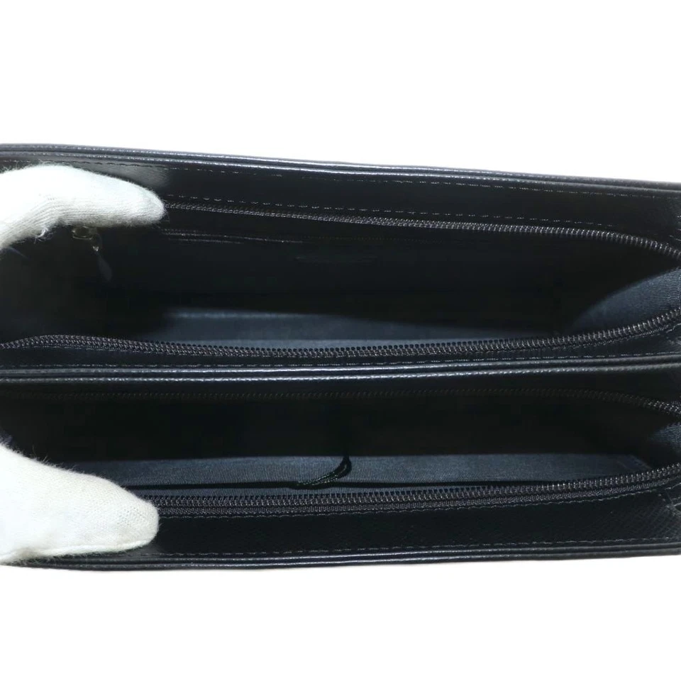 JAEGER Segundo Bolso Clutch Bolso Cuero con Cremallera Logo Repujado Negro... - Imagen 3 de 4