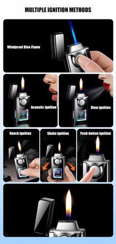 Accendino USB doppia fiamma ricaricabile contatore led lega controllo vocale luminoso - Foto 8 di 17
