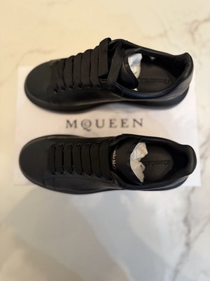 Alexander McQueen Oversized Leather Lace-Up Black Low Top Sneakers