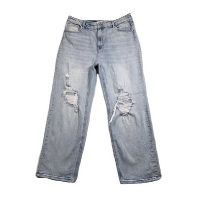 Risen Jeans Women 1XL Blue Wide Leg High Rise Distressed Relaxed Fit Denim Baggy