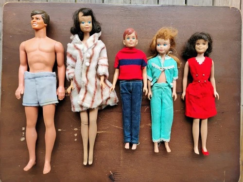 Lot 5 Barbie Dolls 1960's Ken Midge Ricky Skipper Scooter With Clothes Vintage
