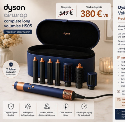 Dyson Airwrap Complete Long Volumise Multi-Styler HS05 Preußisch Blau/Kupfer