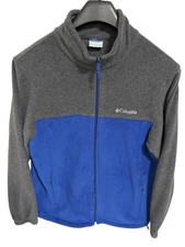 COLUMBIA Mens Full Zip Fleece Jacket Size Large Two Tone Blue Gray