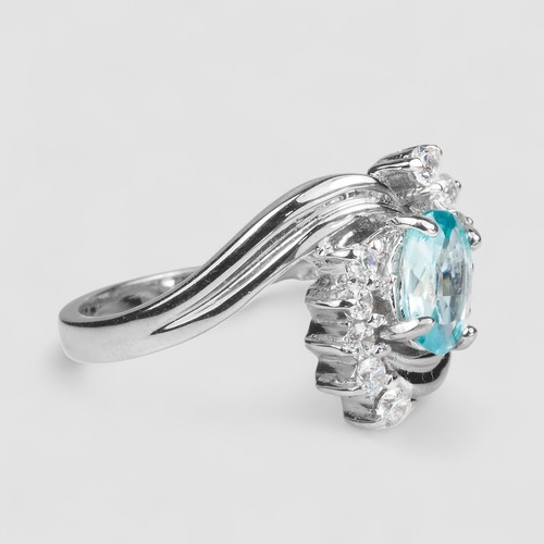 MAGNIFIQUE BAGUE FINE EN ARGENT STERLING 925 ZIRCON BLEU CIEL 0,75 CT FAITE MAIN TAILLE 6,25 - Photo 4/11