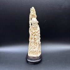 Shou Lao figurine Vintage Chinese Shou Lao God of Longevity & Child with Crane Carved Resin Figurine — listing 6