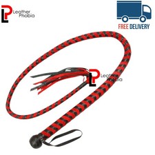 Indiana Jones Bullwhip Real Leather Bull whip 04-Feet Long 12-Plaits Red  Black